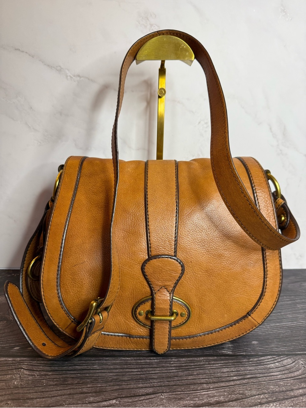 Fossil ZB5187 Brown Leather Saddle Crossbody Bag Key Charm